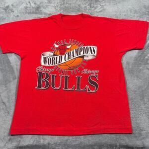 1991 Chicago Bulls T-Shirt Men  Red  Finals World Champions Rare
